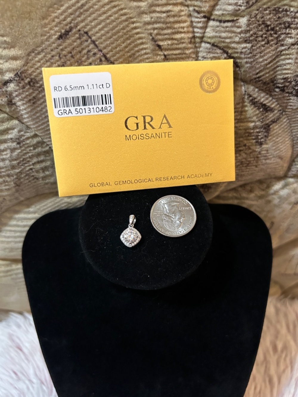 GRA Certified Moissanite Cushion Halo Pendant - 925 Sterling Silver NEW